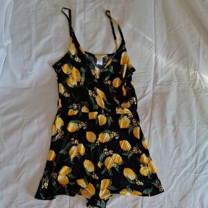 Source Unknown Black and Yellow Lemon Print Romper